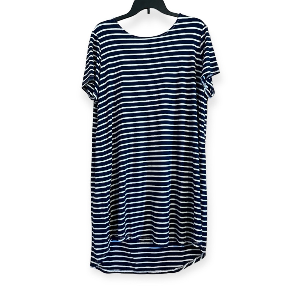 Tahari Navy Blue White Stripe Short Sleeve Mini Tshirt Style Dress Women's 1X